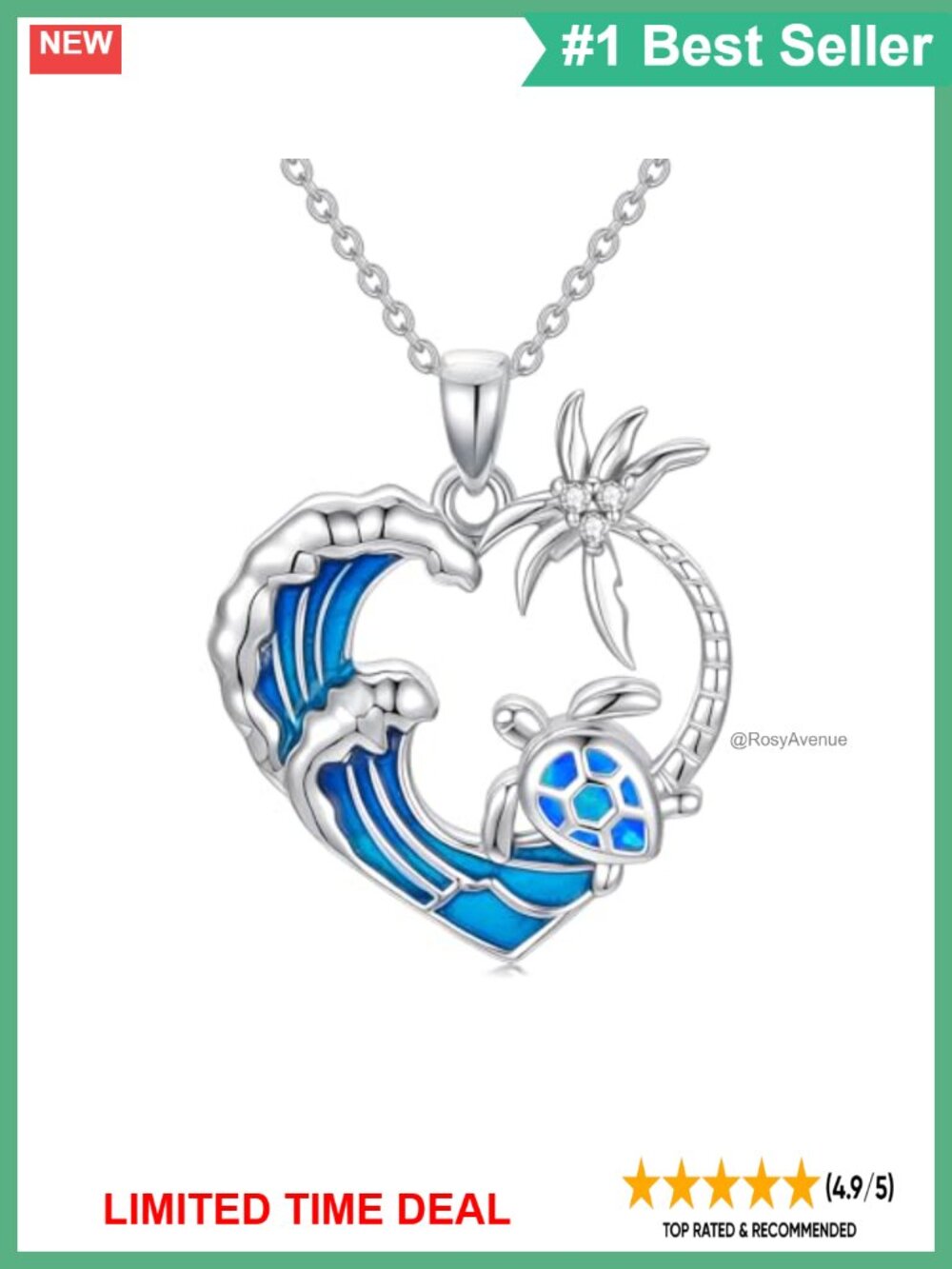 925 Sterling Silver Opal Turtle Necklace with Diamond Palm Tree Pendant